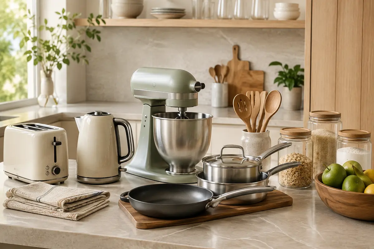 Cocina contemporánea con artículos para el hogar