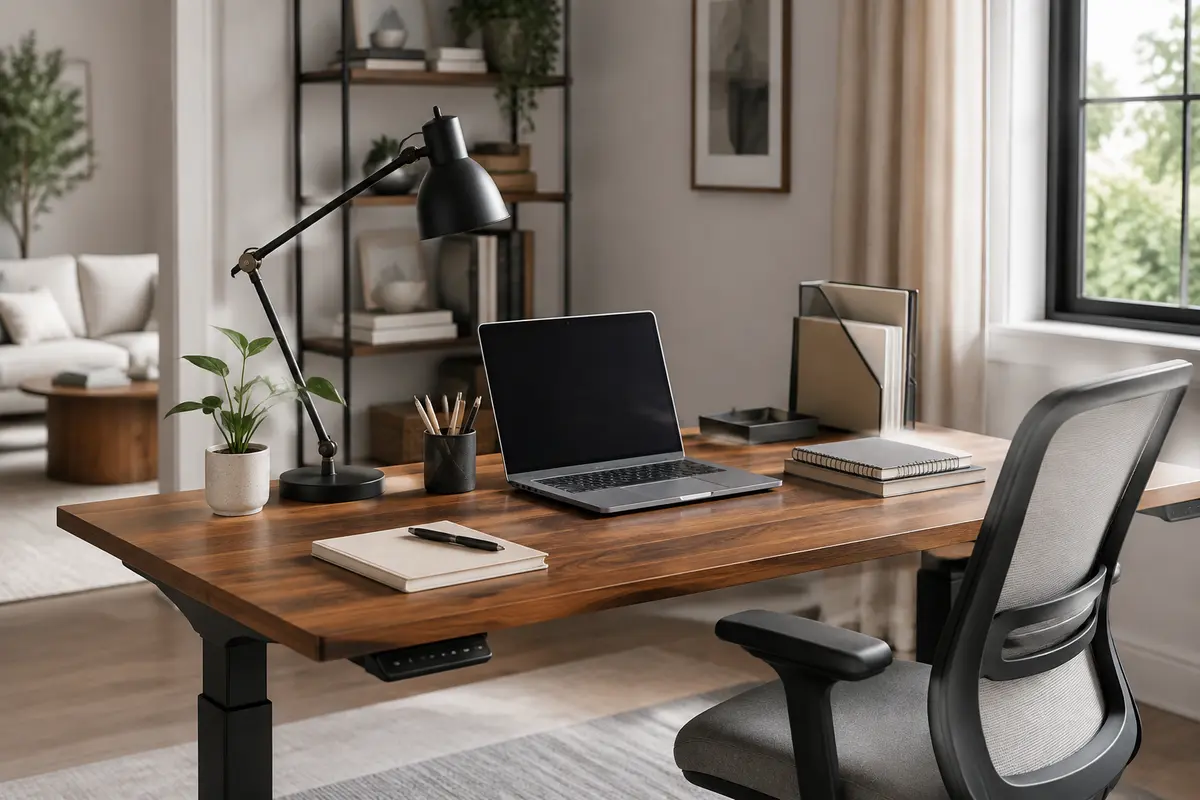 Oficina moderna con escritorio y accesorios